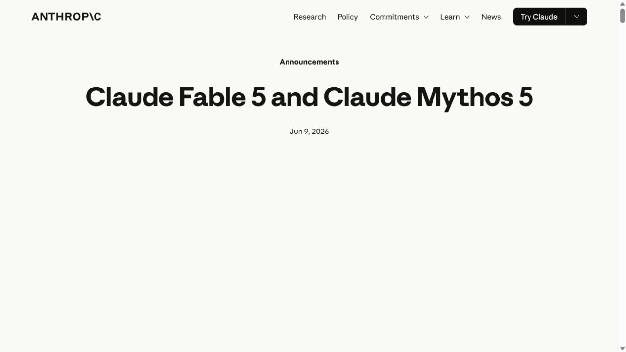 Anthropic公式サイトのClaude Fable 5発表ページ